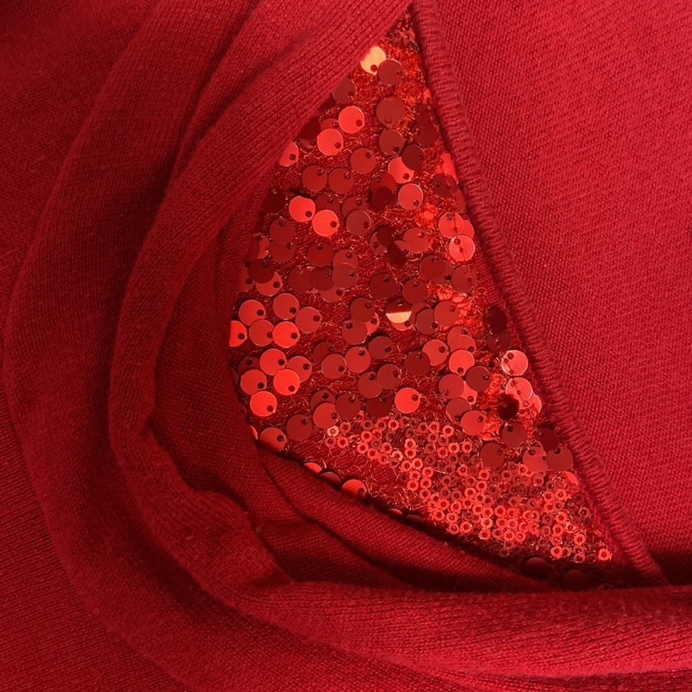 VGUC DANA BACHMAN Sz-M Vintage Red Christmas Top /w Draped & Sequined Neckline🎄 - Picture 12 of 16
